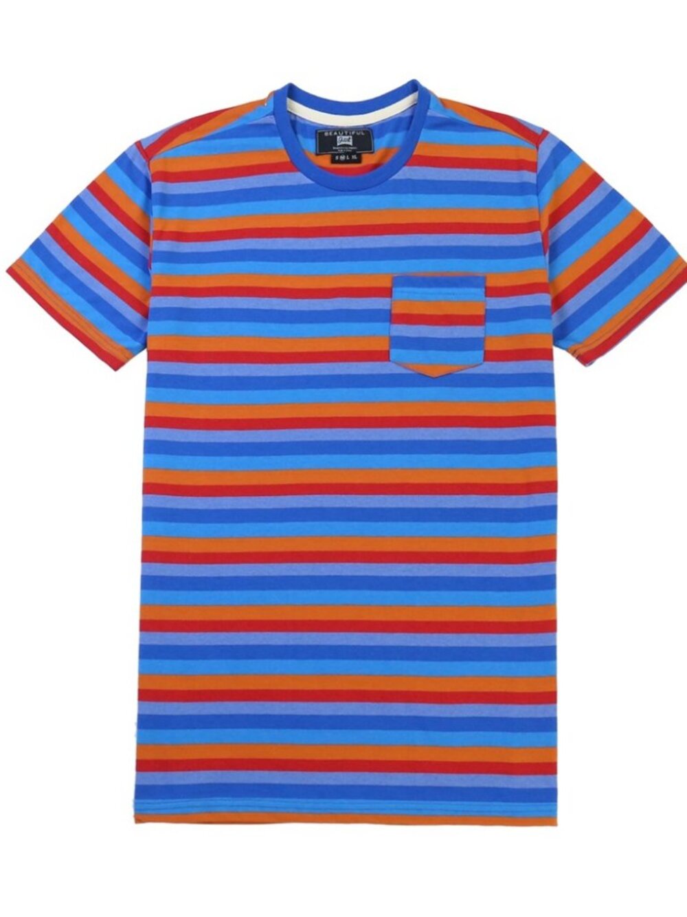 Mens Retro Multicolor Striped T-Shirt Short Sleeve Tee with Pocket